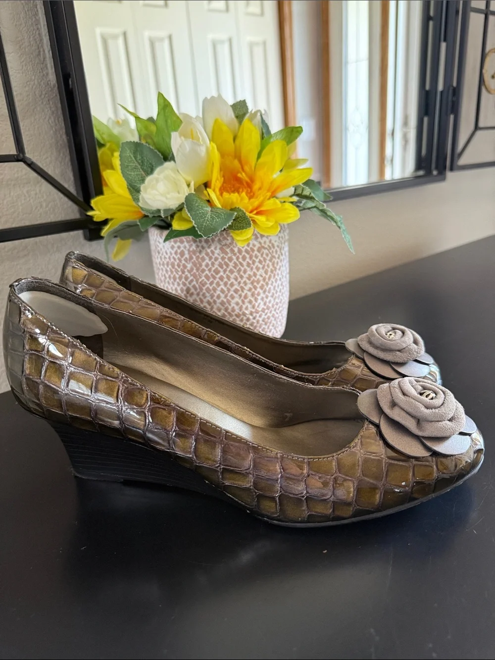 Brighton Harem Glossy Croc Pattern Wedges Heels